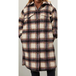 Peter Som Oversized Plaid Coat Shacket Womens Medium Soft Grunge Urban Cozy